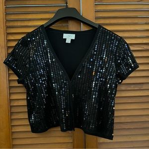 Loft Black Sequin Sweater Shrug size medium